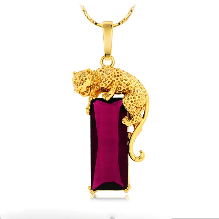 

XL4166 xuping jewelry short style leopard 24k gold plated gemstone necklace
