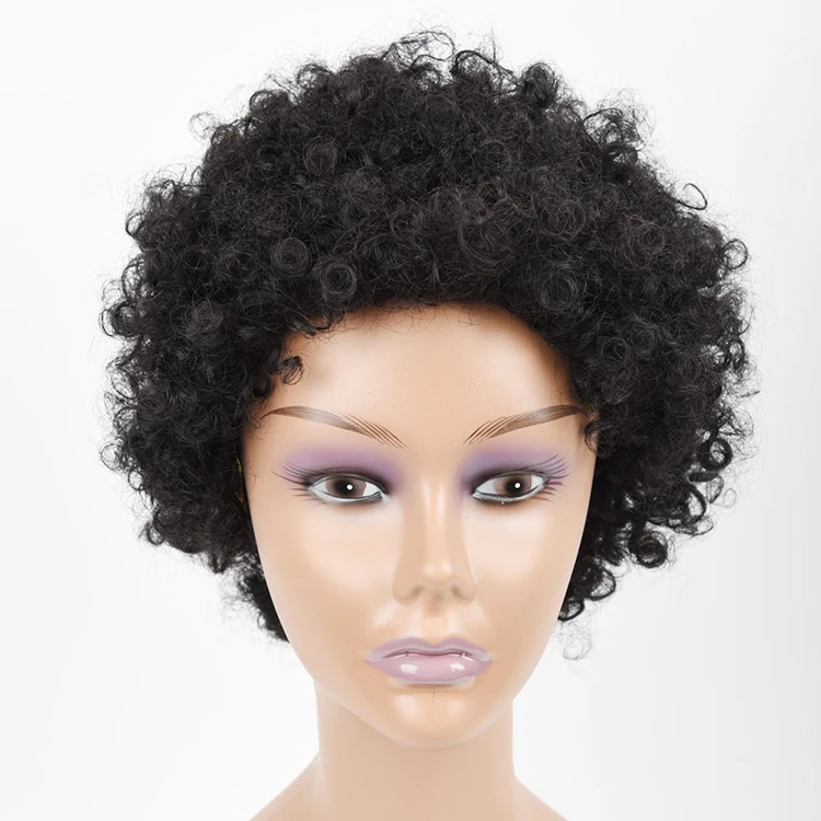 

Natural Short Hair Full Lace Front Wig,Virgin Remy Human Hair Wig,African Full Lace Curly Wig, Natural color lace wig