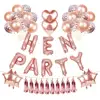 Rose Gold Hen Party night Decorations with Self Inflating Banner Confetti Latex Star Heart Foil Balloons, Foil Tassel set