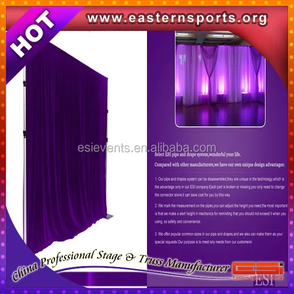 ESI new finished 2.0 telescopic aluminum Pipe and Drape for wedding, curtain stand for wedding decoration