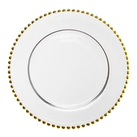 

HOSEN 28 Guangzhou Wholesale Banquet Wedding Gold Silver Rim Beaded Glass Charger Plate, Underplate Glass~