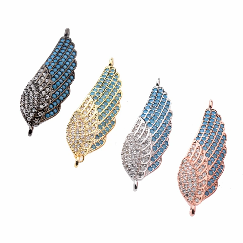 

Micro Inlaid Diamond Angel Wing Pendant Black Diamond Zircon Wings Charm DIY Bracelet Jewelry Making, Gold,sliver,black,rose