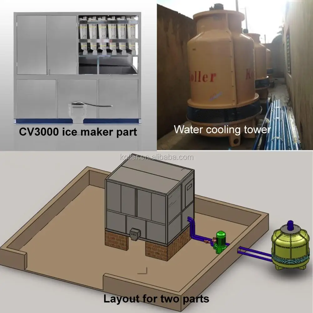 Koller Ice Machine 3 Tons Ice Cube Making Machine Cv3000 With Crystal