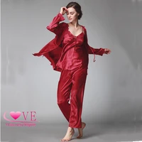 

Plus Size Sexy Silk Nightgown Pajamas Women's Sleepwear Dress 3 Pcs Set