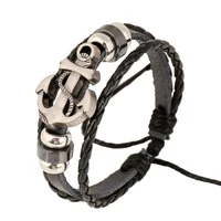 

China Factory Wholesale Anchor Weave Bracelet Two Layers Adjustable Leather Bracelet