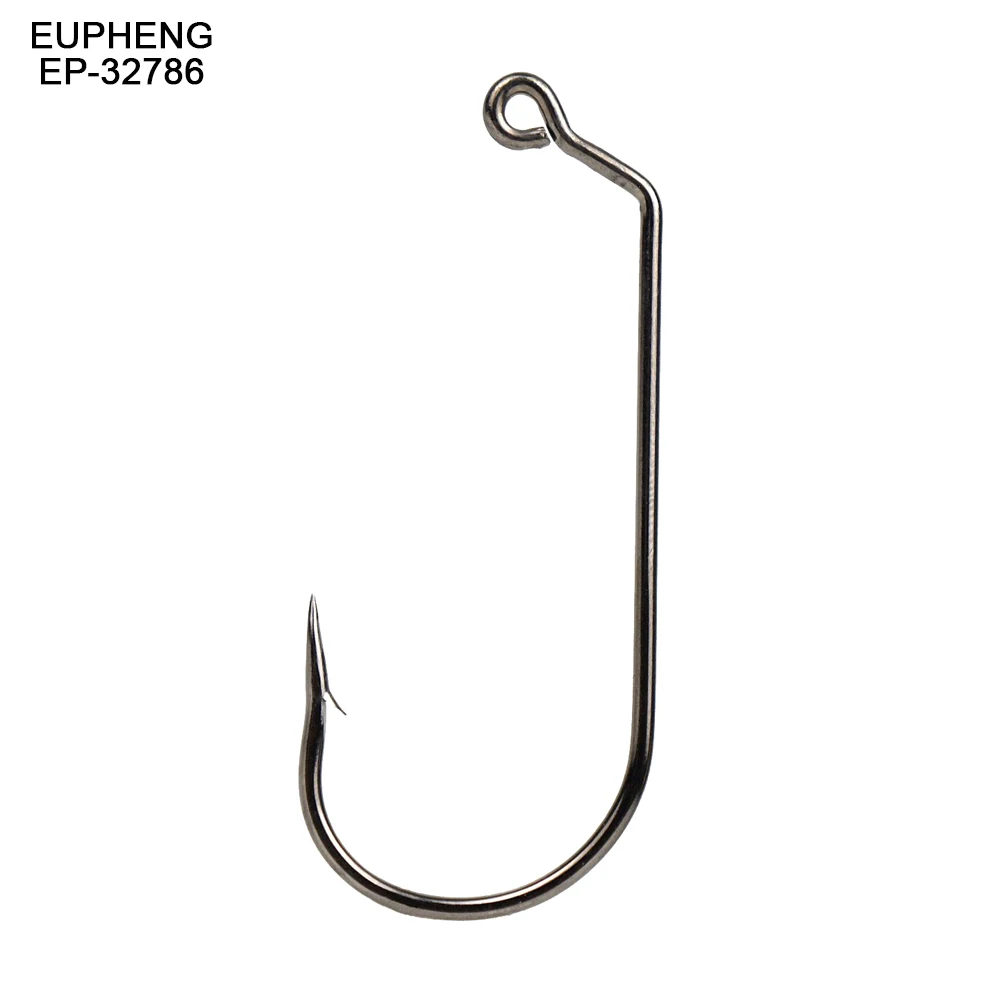 

Eupheng EP-32786 Jig Hook 120 Degree Offset Eye Shank Pro Choice High Carbon Steel Fishing Hook Black Barbed Sizes 1/0# to 5/0#, Black nickel