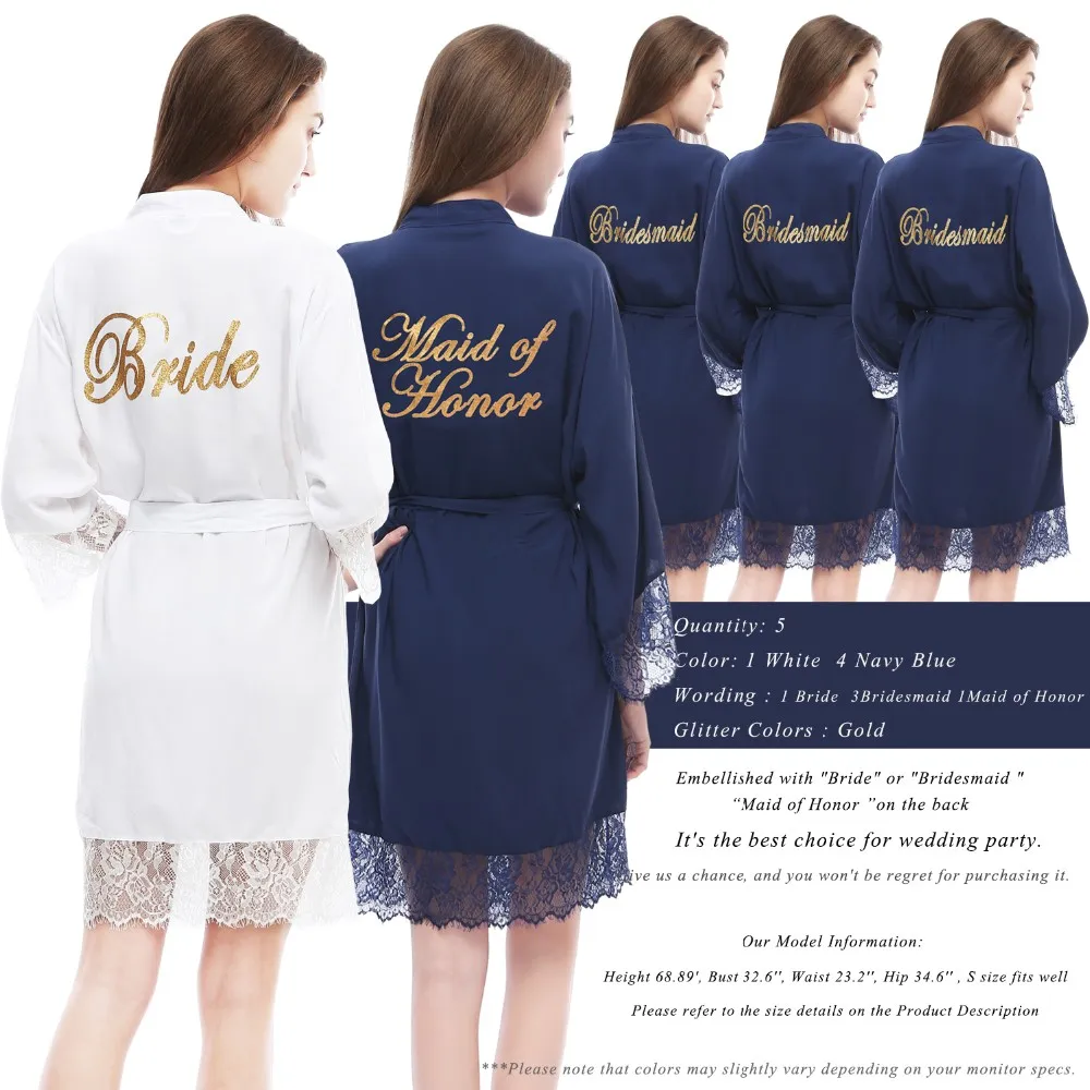 

Custom 5 sets Cotton Kimono Bride Bridesmaid Maid of honor Bathrobe Women Cotton Robes Bronzing Powder Robe