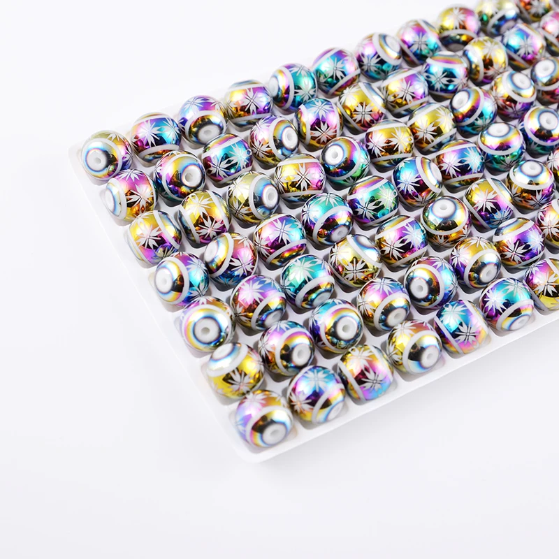 

Flower Glass Beads With Hole Fit Charm Bracelet Stone Beads For Jewelry Making, Multicolor