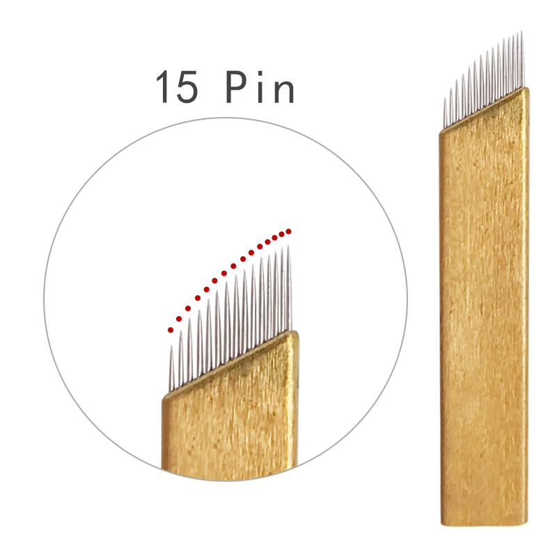 

Medical Grade Stainless Steel Tattoo needles 0.25mm 15 Pin gold color eyebrow Blades for microblading