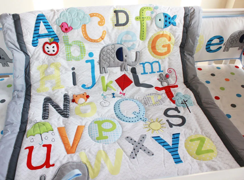 Abc Crib Blanket Gender Neutral Quilt Baby Nursery Abc Characters Newborn Baby Boy Crib Bedding Set 4pc Cot