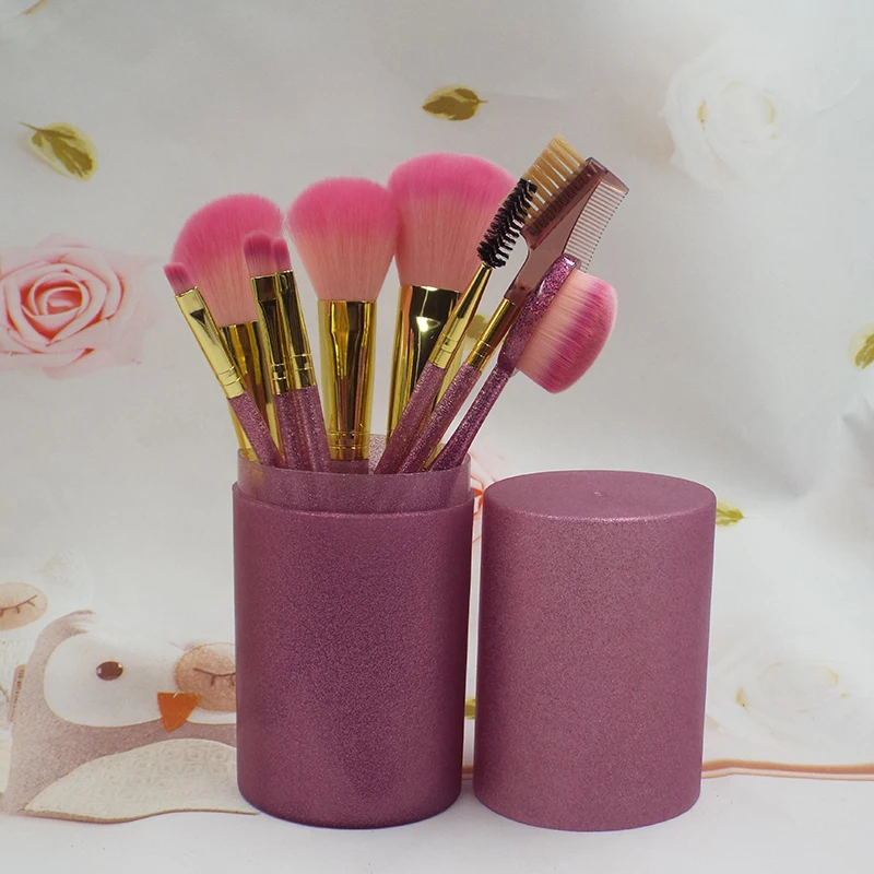 

9pcs glitter makeup brush set Private Label powder brush blush custom logo luxury set rose cosmetic brush