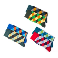 

British style wholesale socks square lattice hit color men's hosiery sports long tube cotton stocking in tube socks wholesale