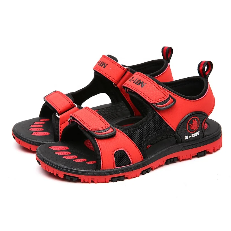 

Summer outdoor leather beach sandals for children, Black-red,black-blue,black-yellow,black-green,black-grey