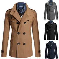 

walson YF299 m-4x Mens Long Coat Autumn Winter Double-breasted Windproof Slim Trench Coat