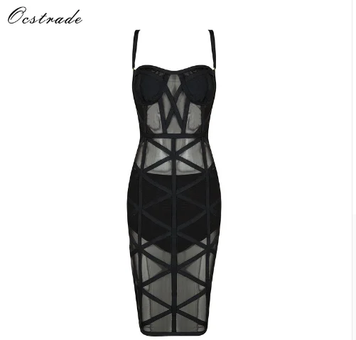 

Ocstrade Sheer Mesh Bodycon Dresses 2017 New Arrivals Sexy Women Black Bandage Dress Slim+Briefs, As picture or customized