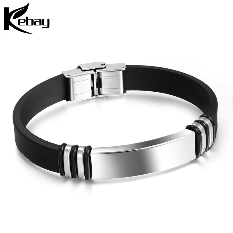 Cheap silicone bangle bracelet elastic stainless steel bracelet men