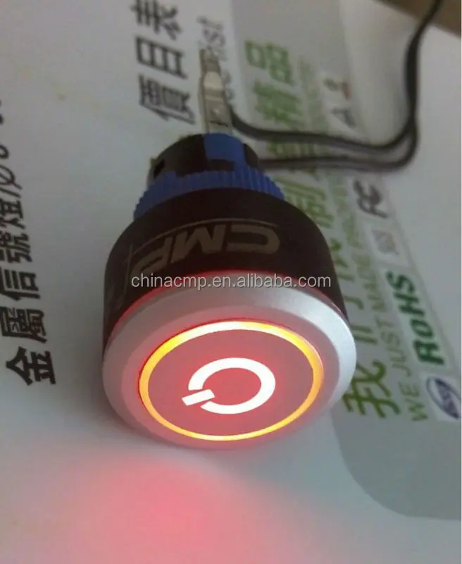 CMP mount hole 22mm waterproof plastic led illuminated switch power logo