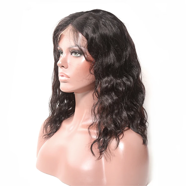 XBL Free shipping body wave lace front bob wig, 8 10 12 14 inch brazilian hair lace front wig natural black with baby hair