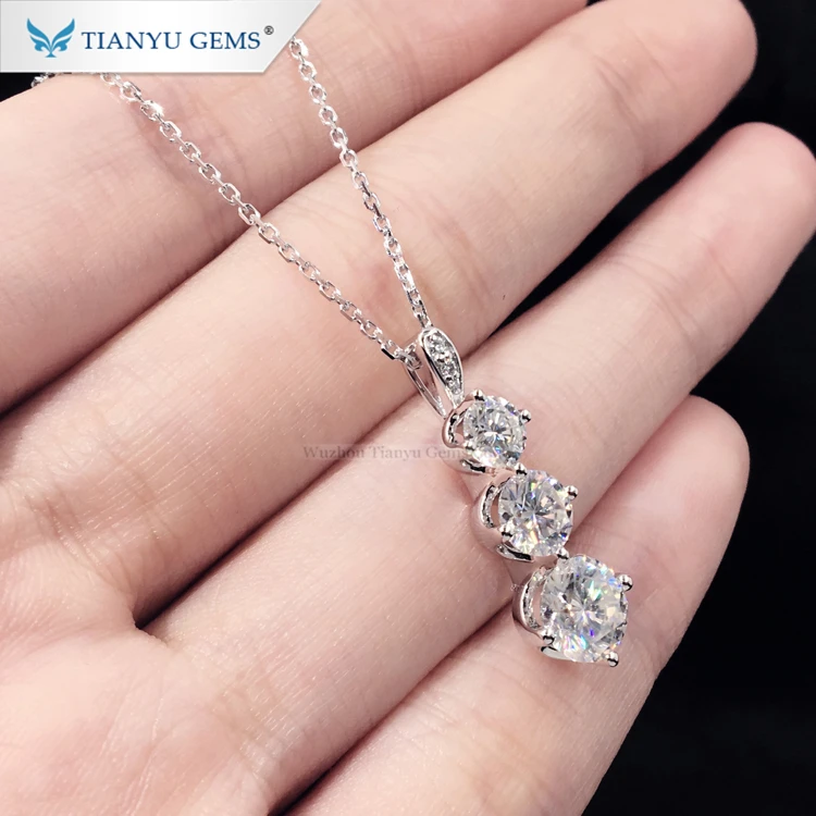 Tianyu gems 14k 18k white gold 3 pieces moissanite diamond chain necklace pendant