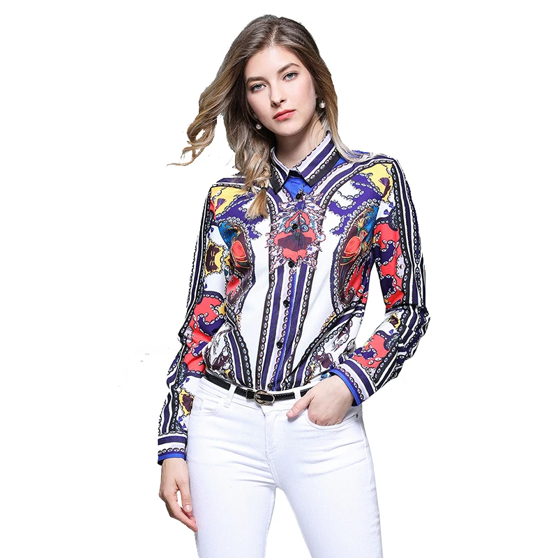 

Wholesale In-stock flowers printed long sleeves blouse women, Print