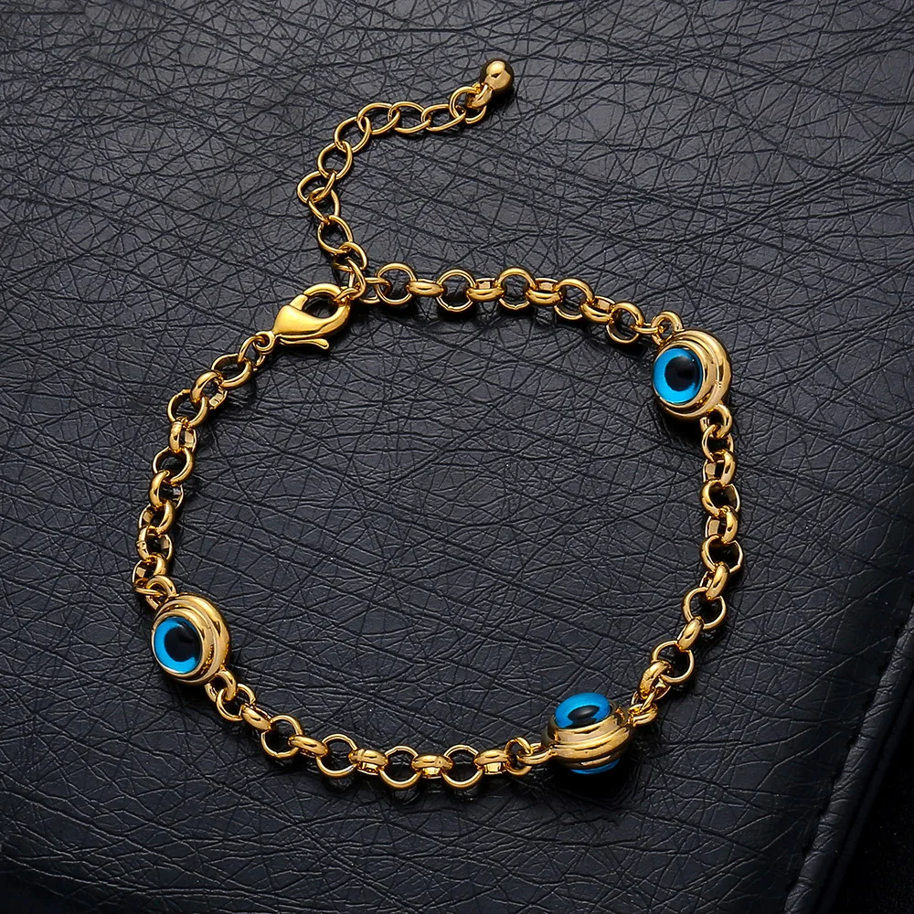 

Blue god Eye Crystal Charm Allah Bracelets for Women Muslim Jewelry 3 Turkish Blue Eye Bracelet Gold Color Plated Never Faded