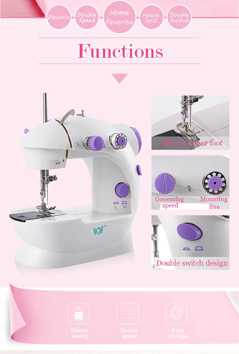 Sm202 Vof Hot Sale Portable Hand Mini Sewing Machine With Battery