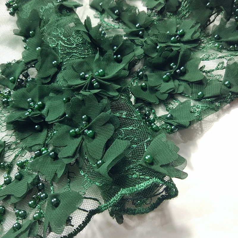 

Wholesale Nigerian french lace styles handmade beads lace fabric for dress, Drak green;navy;black;customize