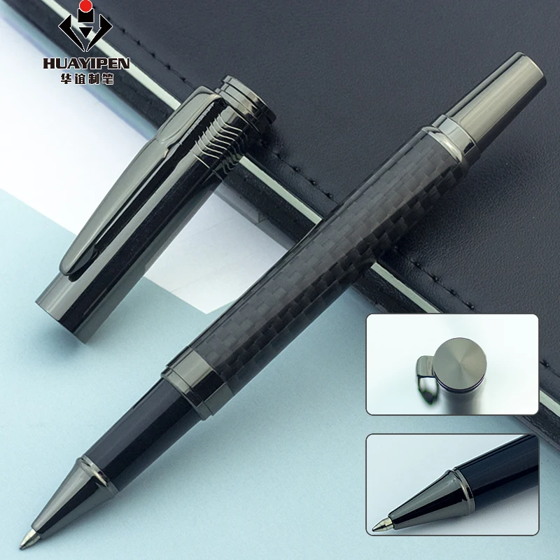 
High Quality Fashion Luxury Gun Black Carbon Fiber Heavy Metal Ball Point Pens Roller Pen 