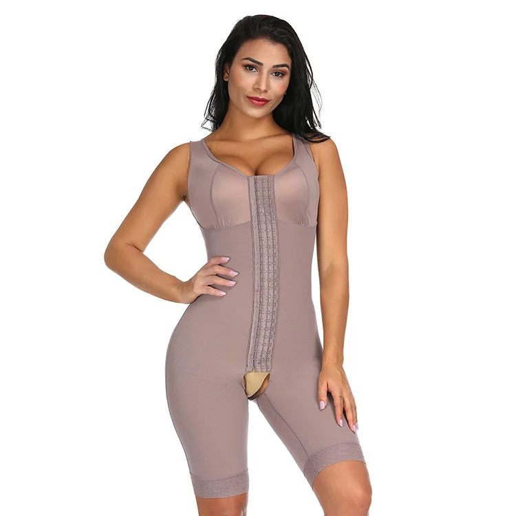 

2019 Plus Size Figure Shaper Brown Queen Size Plain Crotchless Unpadded Bodysuit