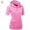 Short sleeve blank hooded t-shirts women tee shirt with hoodie strings cotton tees functional side pockets tee
