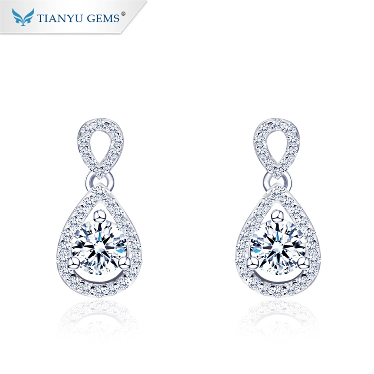 Tianyu gems fashion  jewelry wholesale pear design 925 silver gold plated moissanite earring