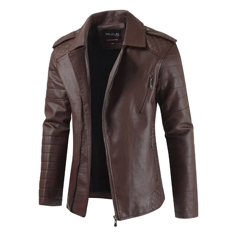 

Latest Design Men Moto Pu Leather Wind Proof Long Sleeve Black Jacket zipper pu thickening Keep motorcycle leather jacket