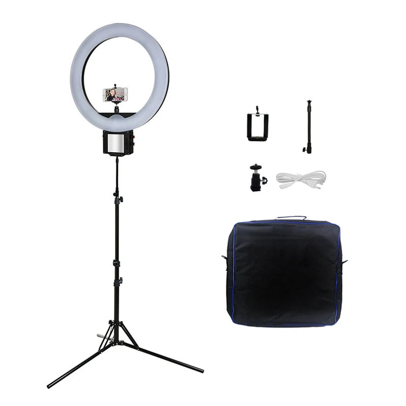 

YooCheese18 inch ring light LED 90W kit studio photo led shooting light led ring lamp studio light stand & bag 2700K-5500K, White/black