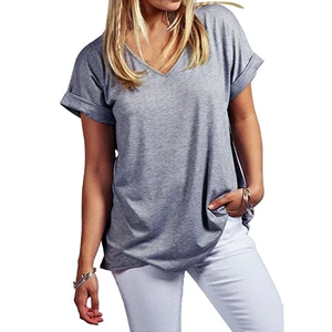 Loose Round Neck Short Sleeve Ladies Tee Shirt, Custom Long Womens T-Shirt With Pocket Loose Round Neck Short Sleeve Ladies Tee Shirt, Custom Long Womens T-Shirt With Pocket