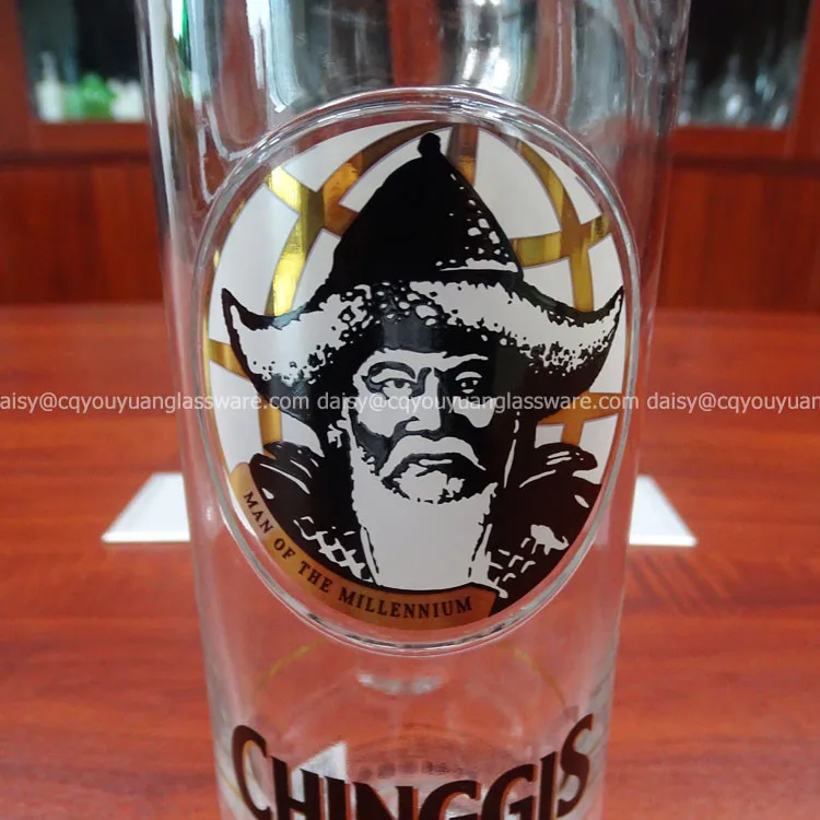 Cheap Gold Printed Fancy Liquor Bottles 750ml Glass Mongolian Vodka