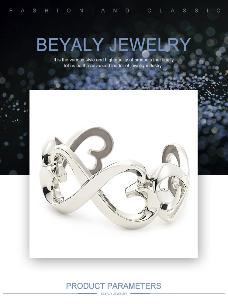 product-BEYALY-Fashion Custom Design Wide Silver Infinity Heart Bracelet Cuff-img