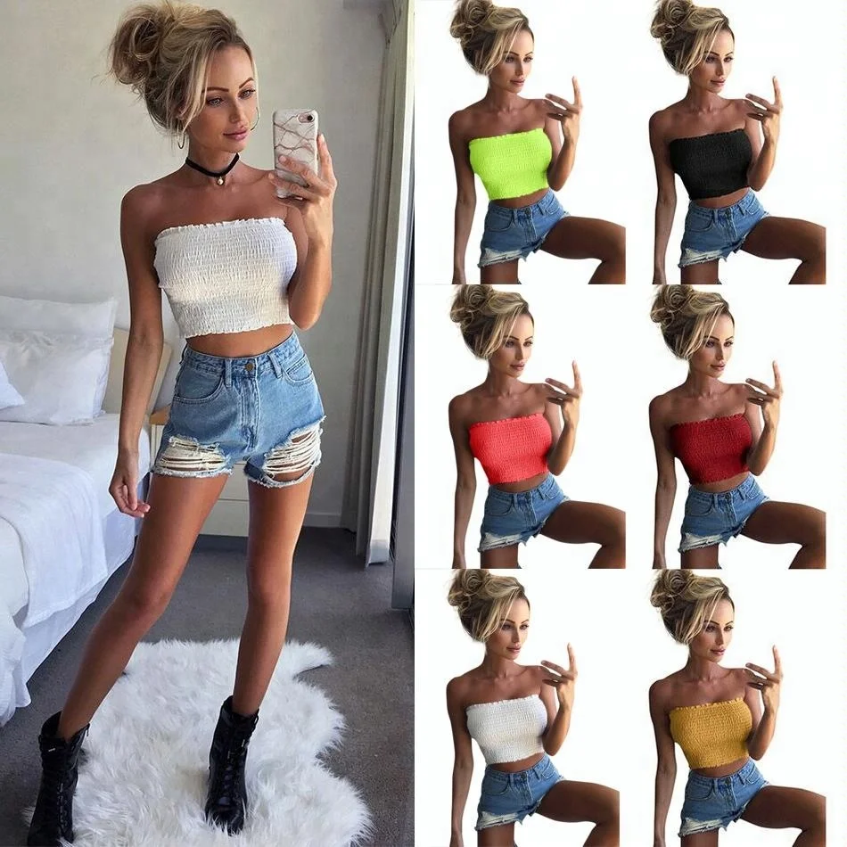 

Summer Cloth Ladies Boutiques Online Pure Color Sexy Women Crop Tops