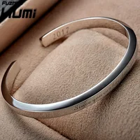 

DIY quadrilateral engraved open charm silver 925 bracelets for men