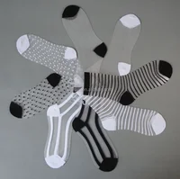 

Summer women socks silk stockings transparent crystal stockings with black white lace glass socks