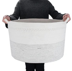 Image of QJMAX Wholesale Small MOQ Extra Large Braided Woven Cotton Rope laundry Storage Basket