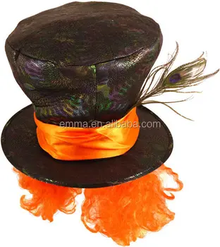 The Mad Hatter Style Top Hat With Orange Wig Hair Fancy Dress