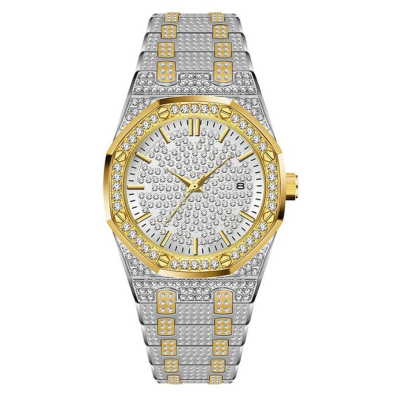 

Luxury alloy case full Diamond Gold women fake lady Watch