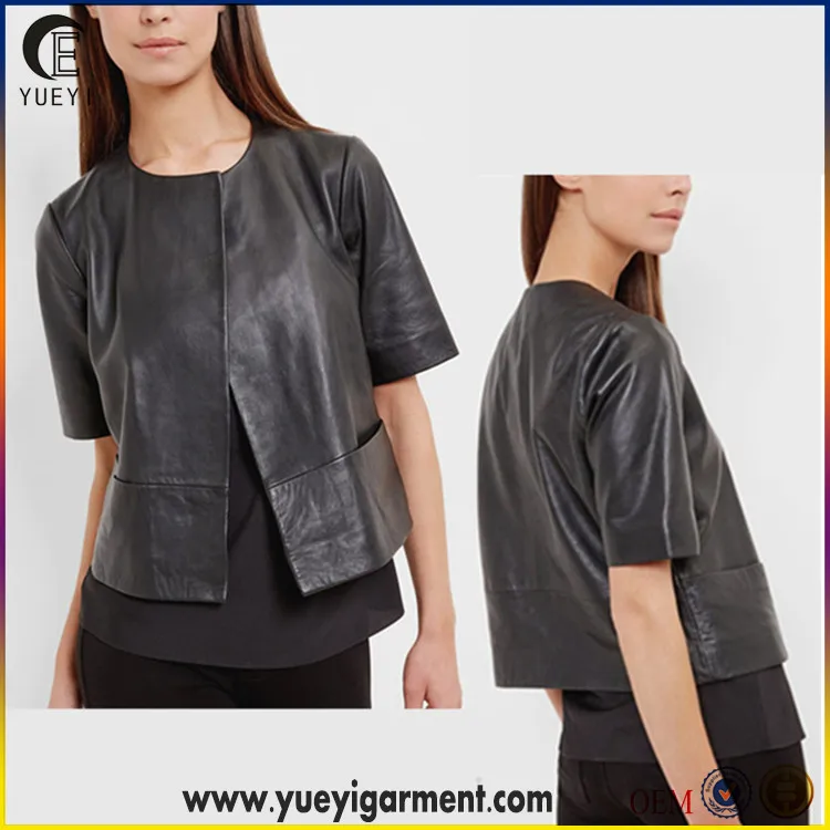 women's short sleeve leather jacket