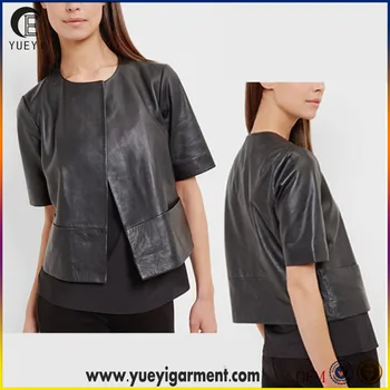 women's short sleeve leather jacket