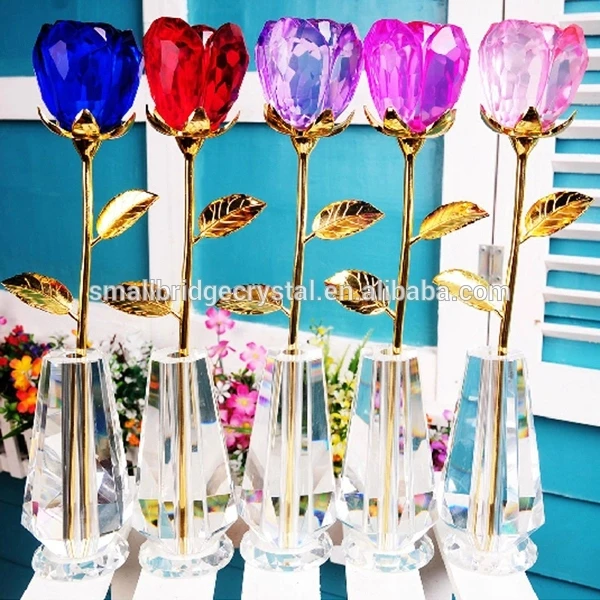 K9 Crystal Glass Red Crystal Rose Souvenir Table Decoration Crystal Glass For Gifts manufacture