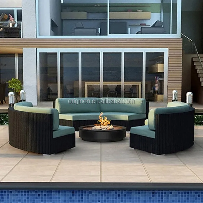 
3 pc armless curved garden bench outdoor furniture rattan round sectional sofa 