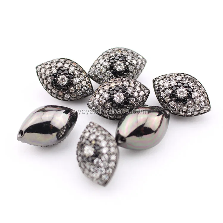 

CZ6663 High Quality Gunmetal Plated Cubic Zirconia CZ Micro Pave EvilEye Beads