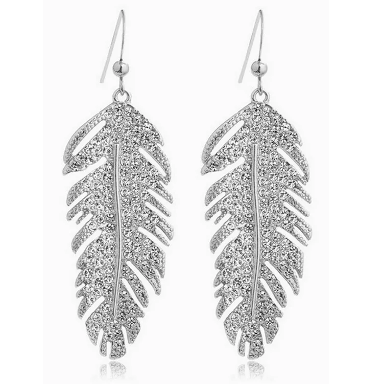 

Cubic Zirconia women's Diamond Silver Earrings Free Shipping Leaves shape Earring