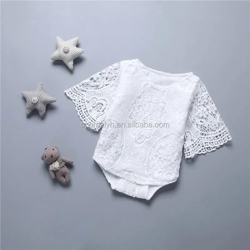 

Hot sale white short sleeve lace petti romper plain baby girls rompers, Picture
