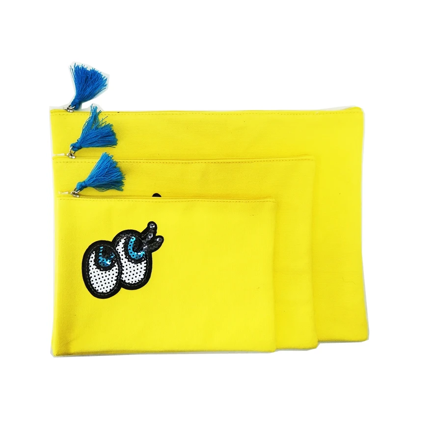 

Custom fashion design sequin patch cotton canvas pouch with tassel